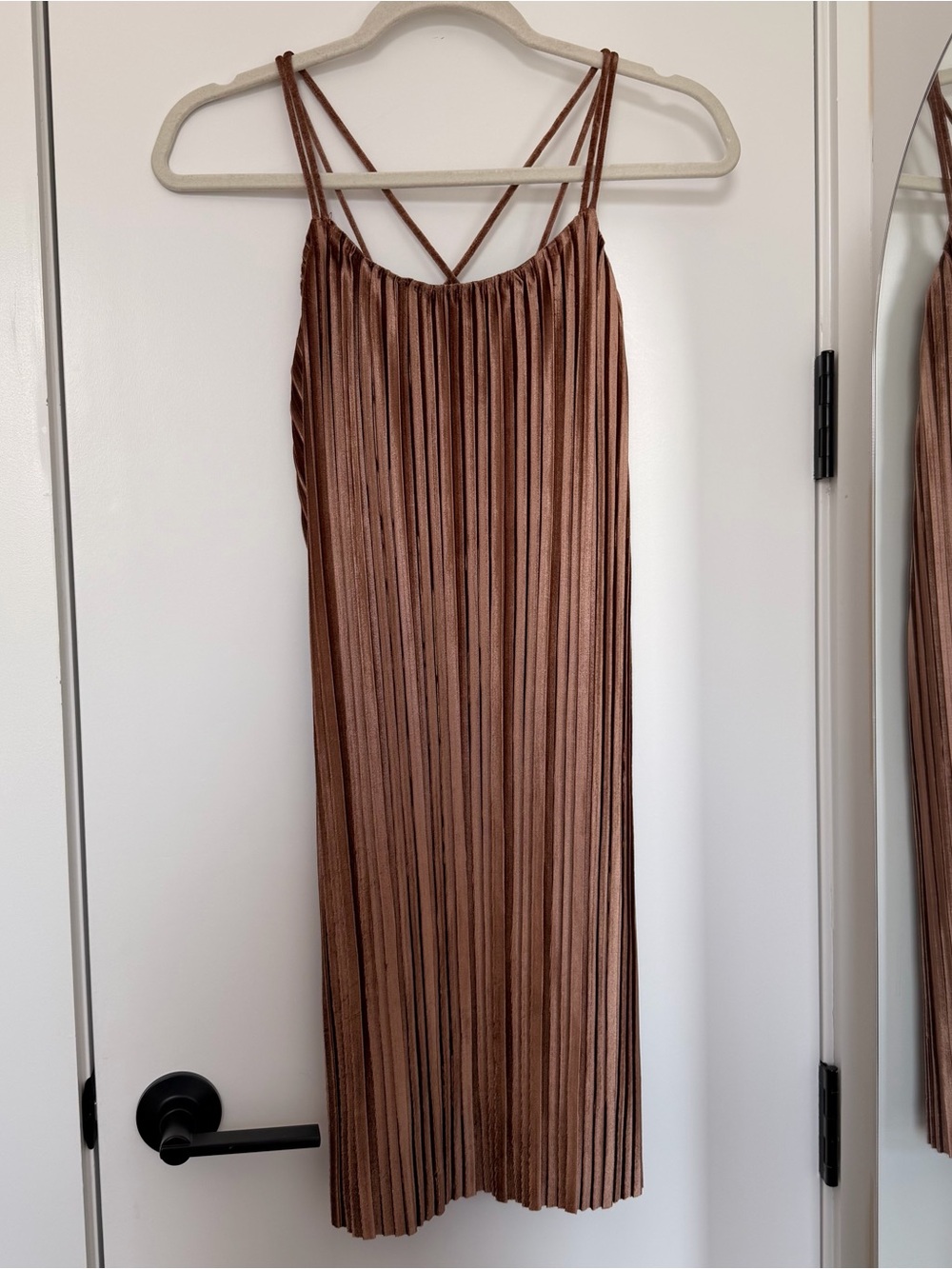 molly green Pleated Velvet Shift Dress in Bronze